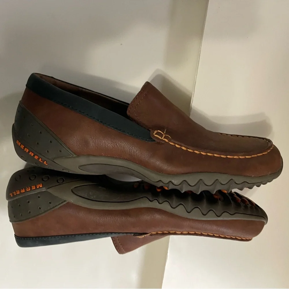 Merrell Loafers Men's 8.5 Throttle Moc Mid Brown Leather Casual Comfort 886040